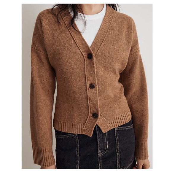 NWT Madewell V-Neck Slim Cardigan Sweater in Heather Caramel - Picture 3 of 8